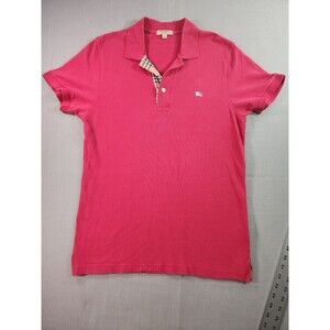 Women’s Pink Polo Shirt Nova Check Collar Short Sleeve Cotton Top Preppy Size S
